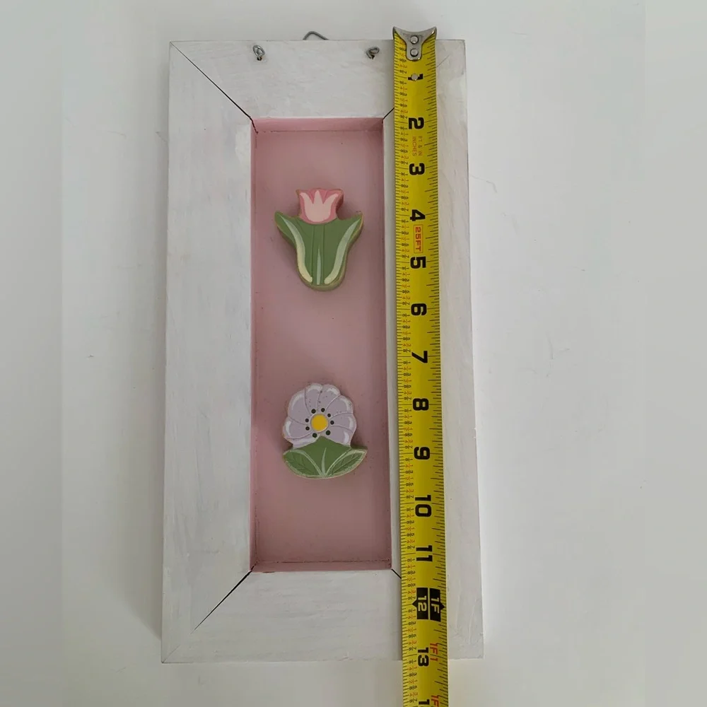 NWT Vintage Flowers Wall Art 2001 Wooden Hanging Picture Pink White Cottagecore